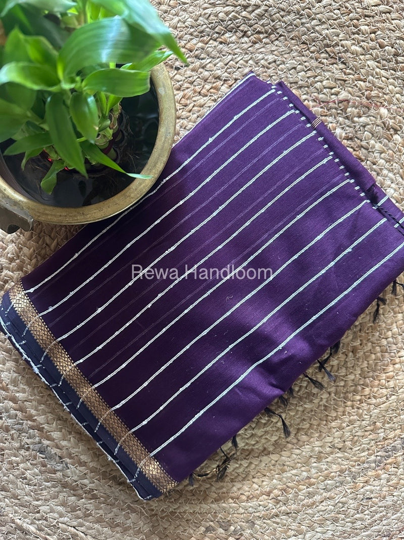 Maheshwari Dark Violet Gichha Thread Lining Saree GTLS03