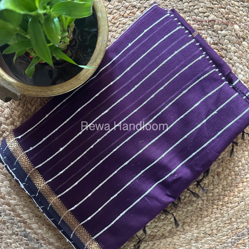 Maheshwari Dark Violet Gichha Thread Lining Saree GTLS03