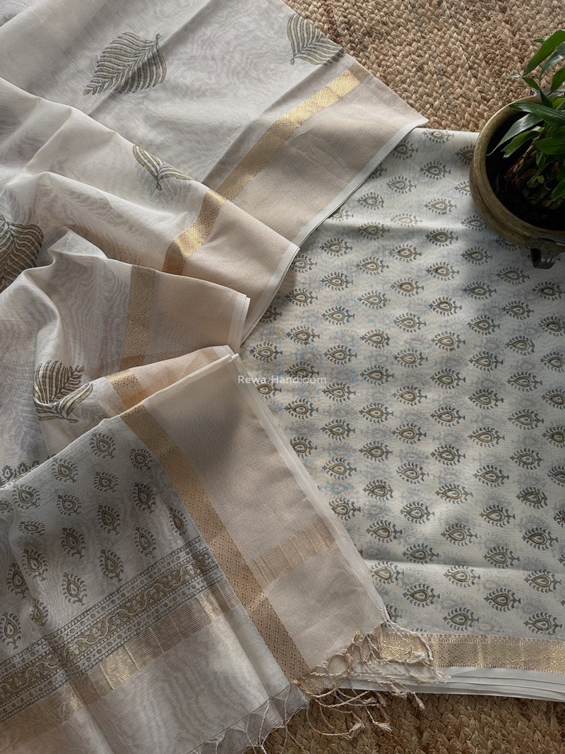 Maheshwari Handblock Print Top-Dupatta 