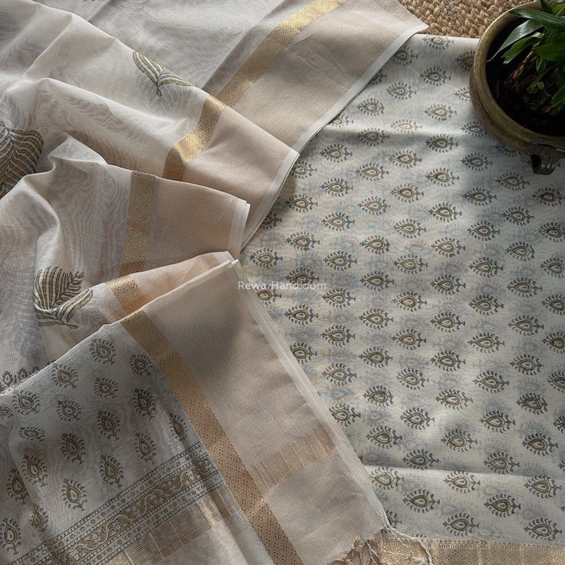 Maheshwari Handblock Print Top-Dupatta 