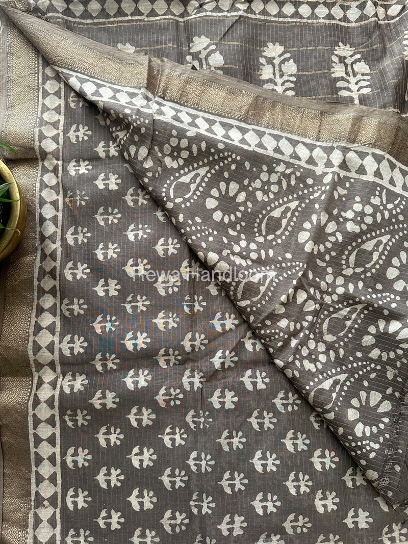 Grey Tissue Lining Kashish Print Saree TKD03