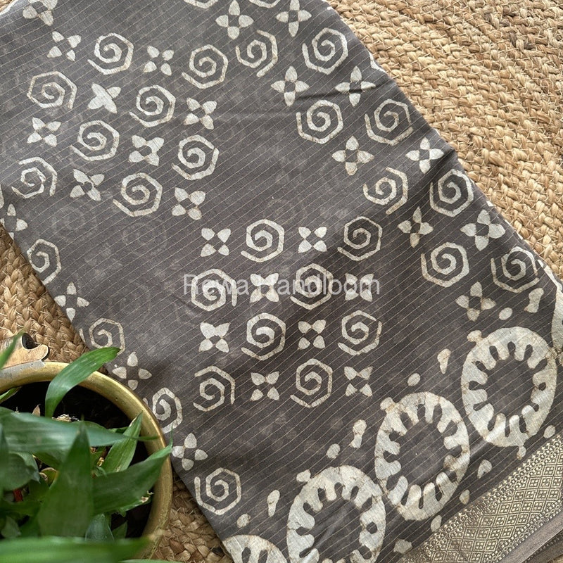 Grey Tissue Lining Kashish Print Saree TKD04