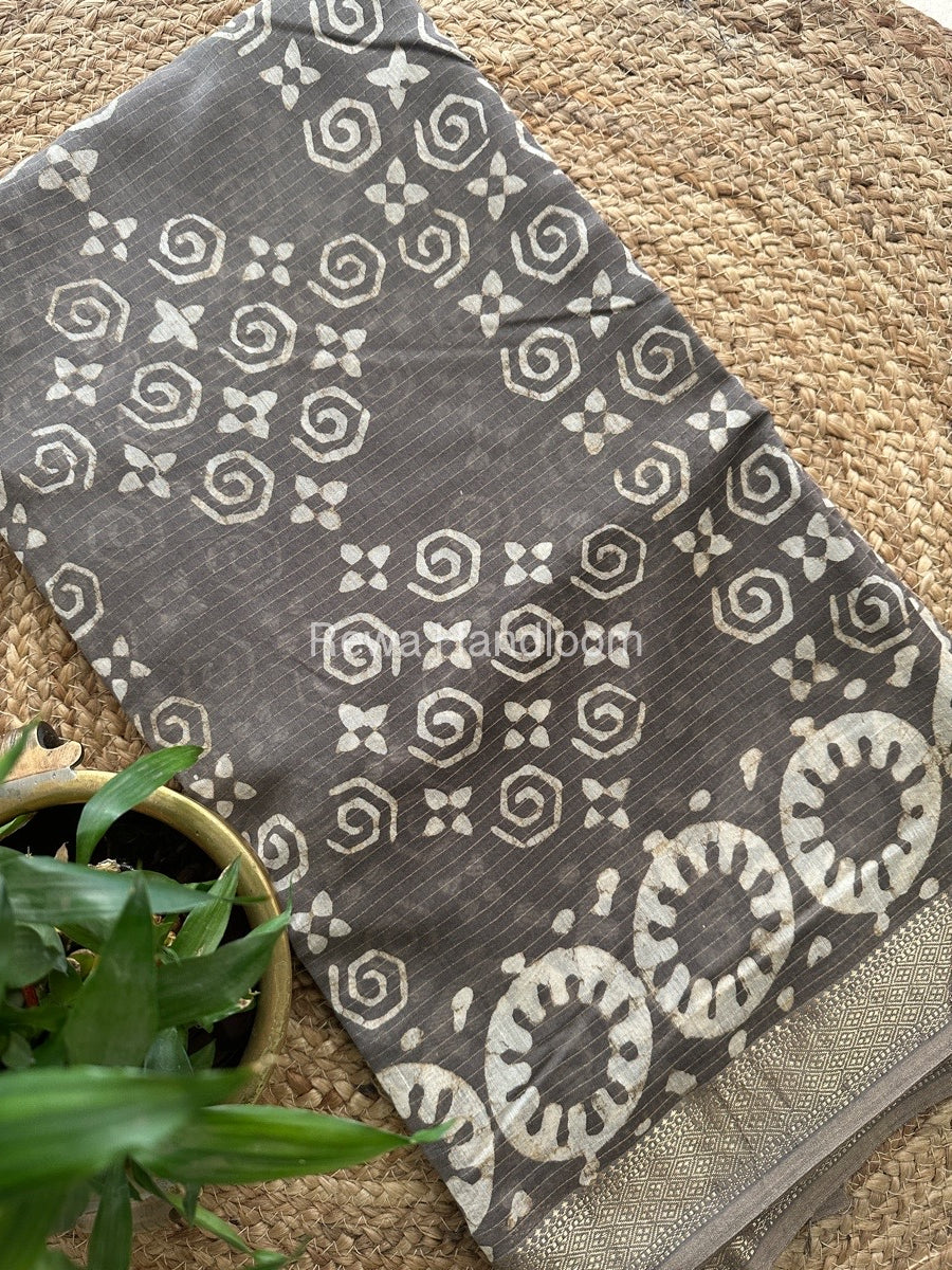 Grey Tissue Lining Kashish Print Saree TKD04