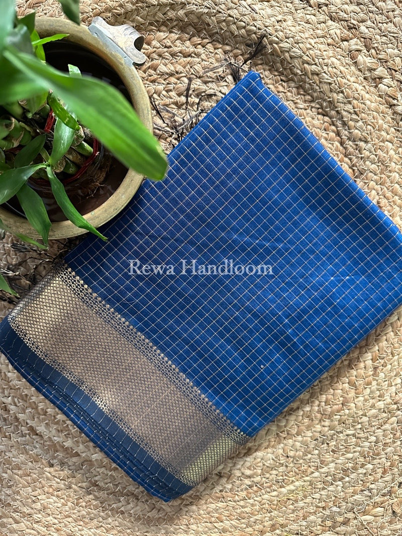 Maheshwari Jarman Blue Zari Checks Saree ZCHX219