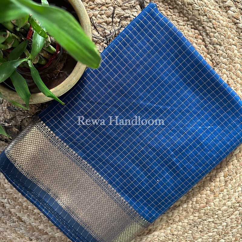 Maheshwari Jarman Blue Zari Checks Saree ZCHX219