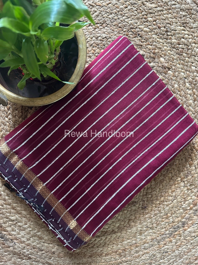 Maheshwari Dark Maroon Gichha Thread Lining Saree GTLS04