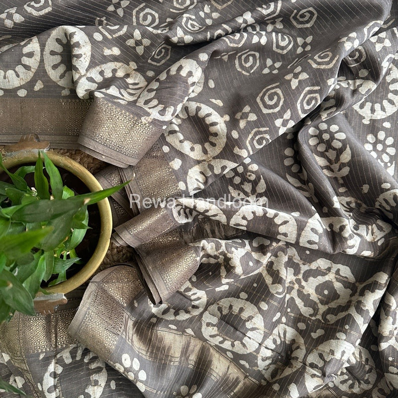 Grey Tissue Lining Kashish Print Saree TKD04