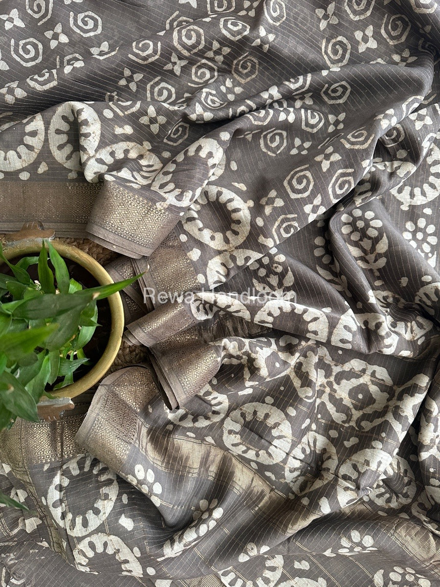 Grey Tissue Lining Kashish Print Saree TKD04