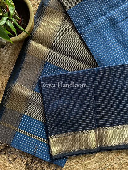 Maheshwari Jarman Blue Zari Checks Saree ZCHX219