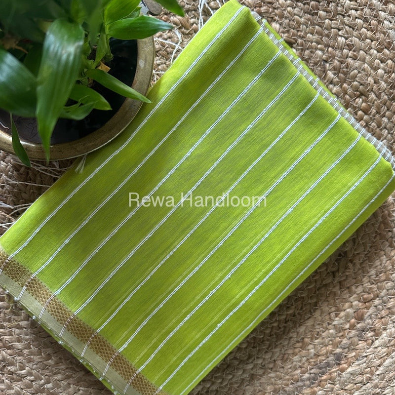 Maheshwari Parrot Green Gichha Thread Lining Saree GTLS08