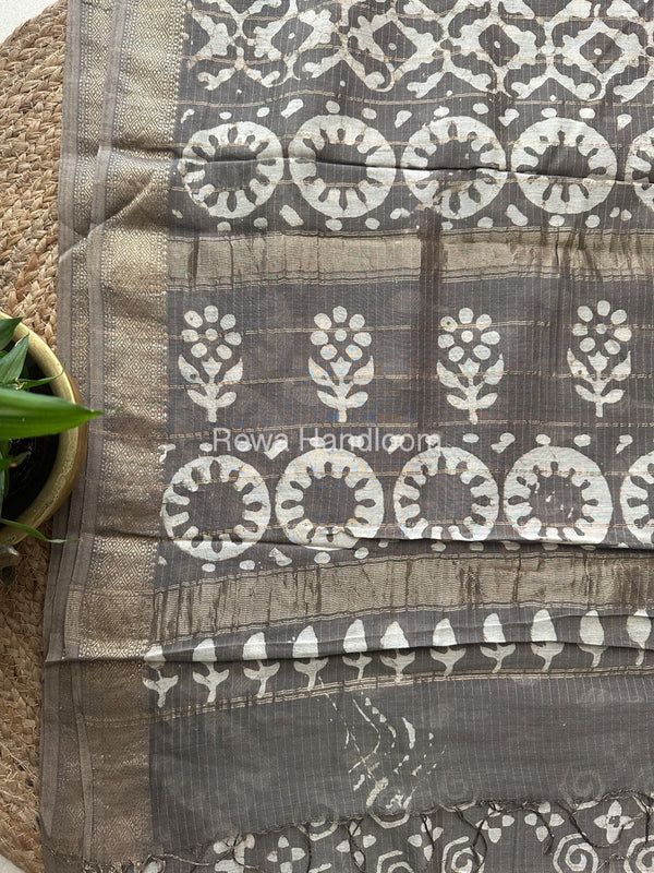 Grey Tissue Lining Kashish Print Saree TKD04