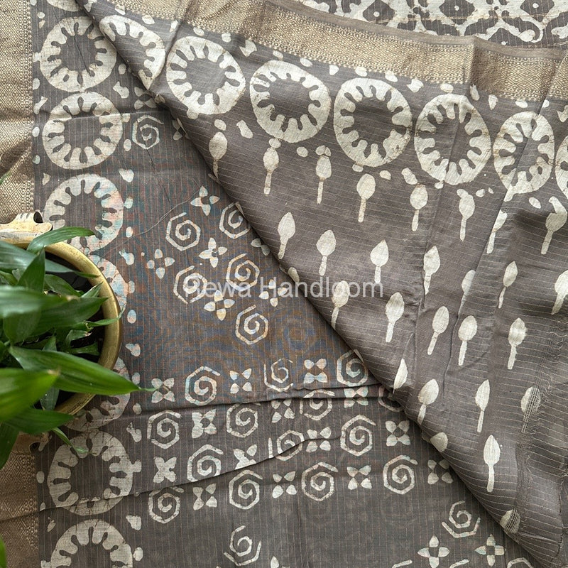 Grey Tissue Lining Kashish Print Saree TKD04