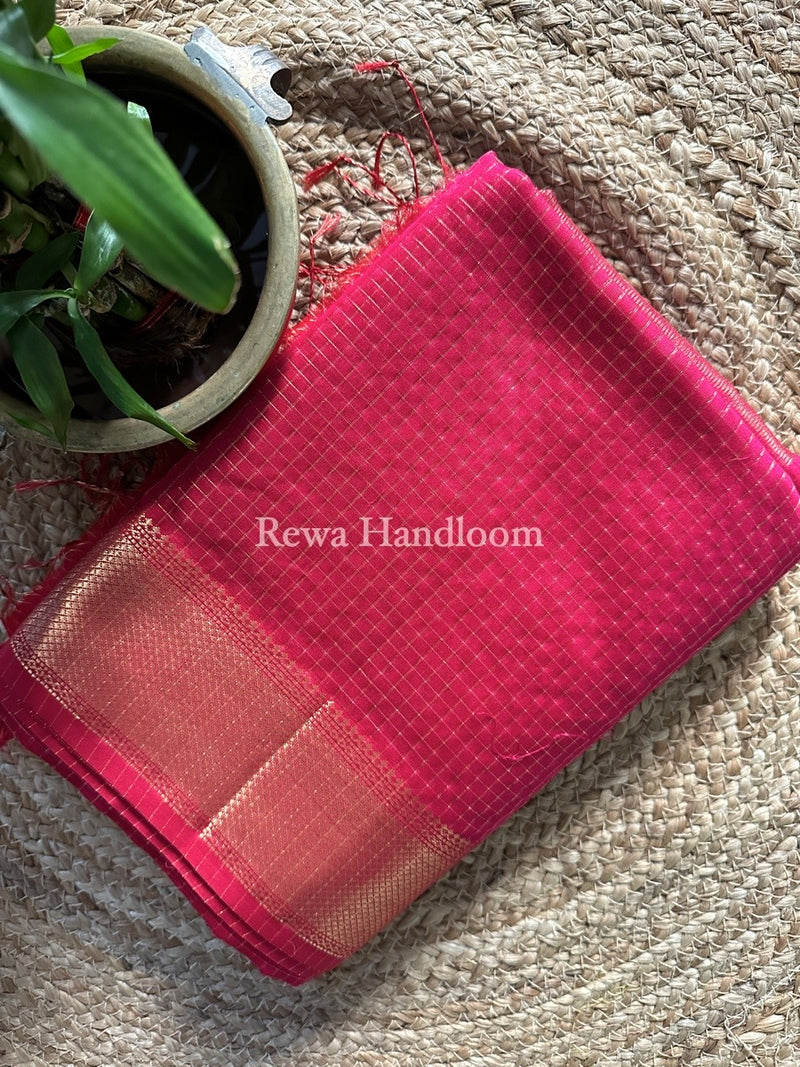Maheshwari Rani Pink Zari Checks Saree ZCHX195