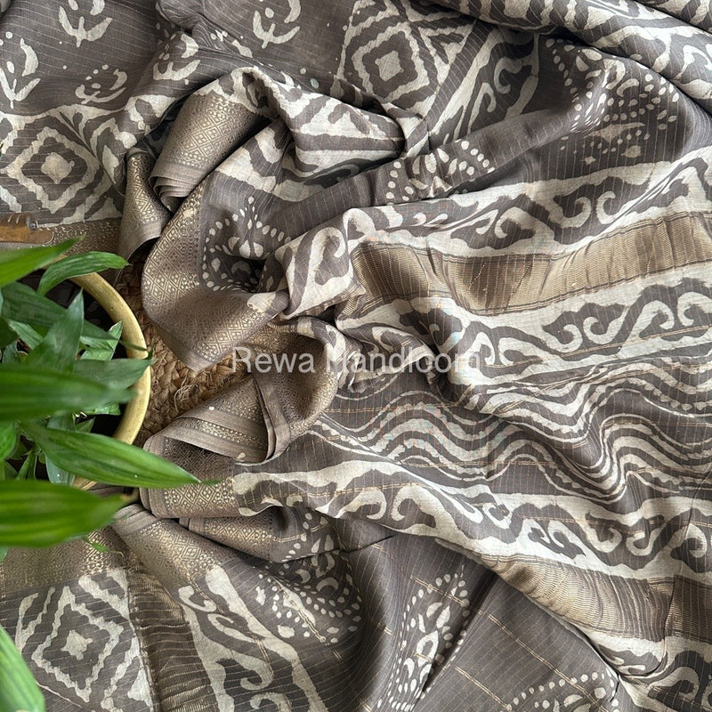 Grey Tissue Lining Kashish Print Saree TKD05