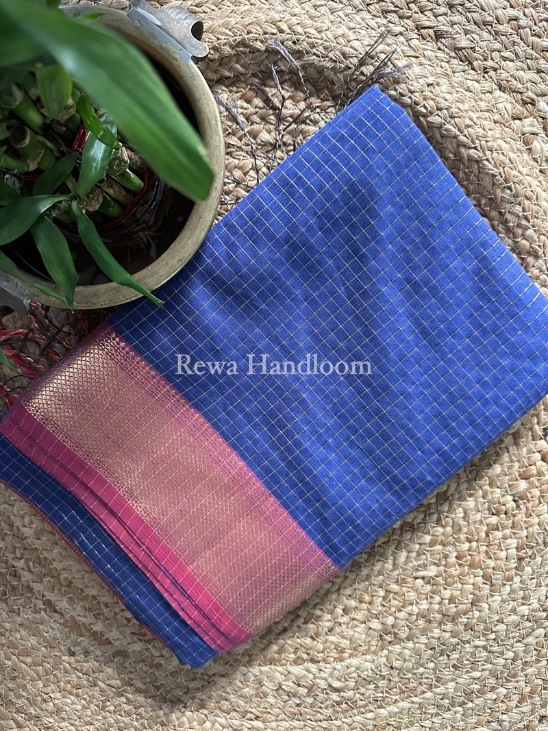 Maheshwari Blue Zari Checks Saree ZCHX203
