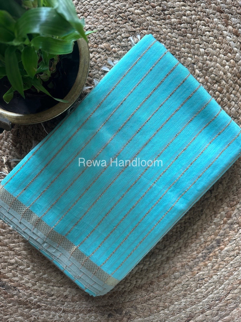 Maheshwari Sky Blue Gichha Thread Lining Saree GTLS07