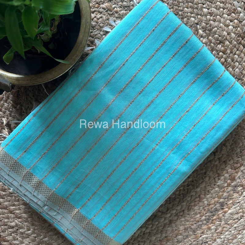 Maheshwari Sky Blue Gichha Thread Lining Saree GTLS07