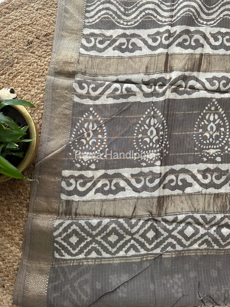 Grey Tissue Lining Kashish Print Saree TKD05