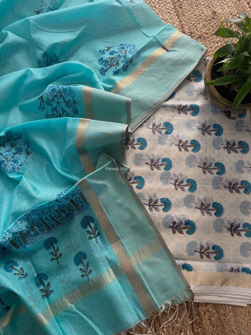 Maheshwari Handblock Print Top-Dupatta 