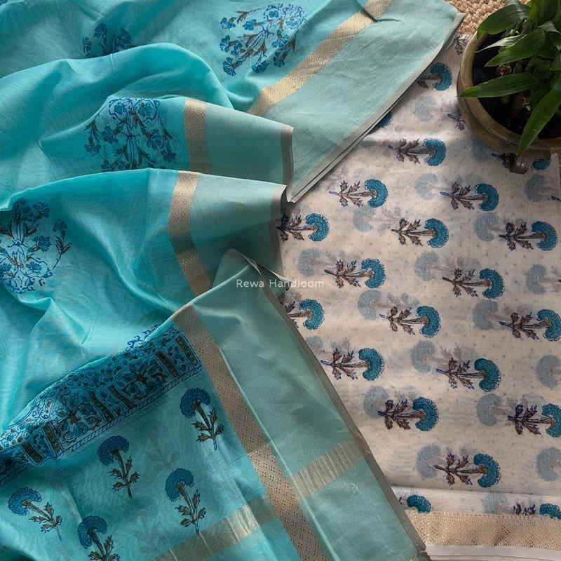 Maheshwari Handblock Print Top-Dupatta 