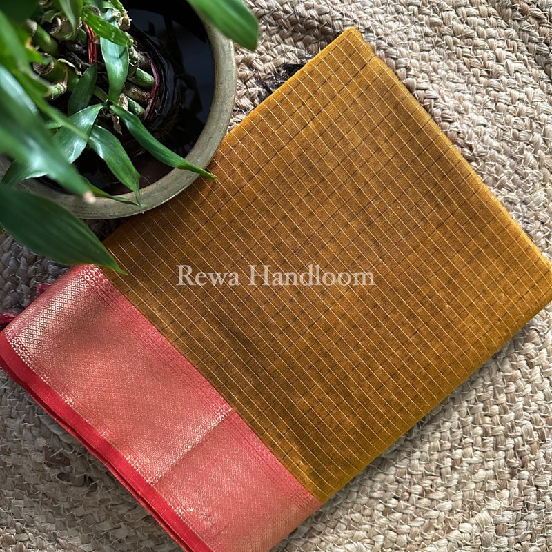 Maheshwari Mustard Zari Checks Saree ZCHX190