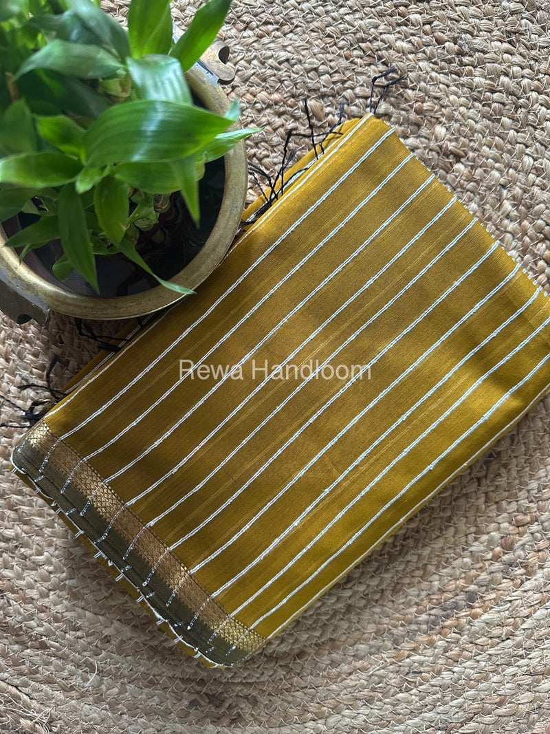 Maheshwari Dark Mustard Yellow Gichha Thread Lining Saree GTLS05