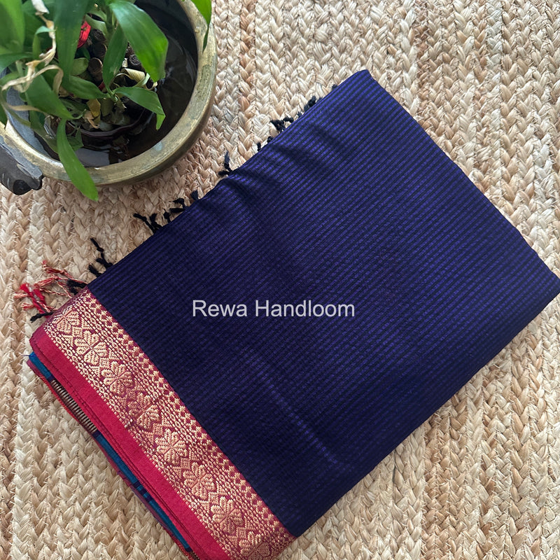 Maheshwari Dark Purple Garbha Reshami Silk Saree GS322