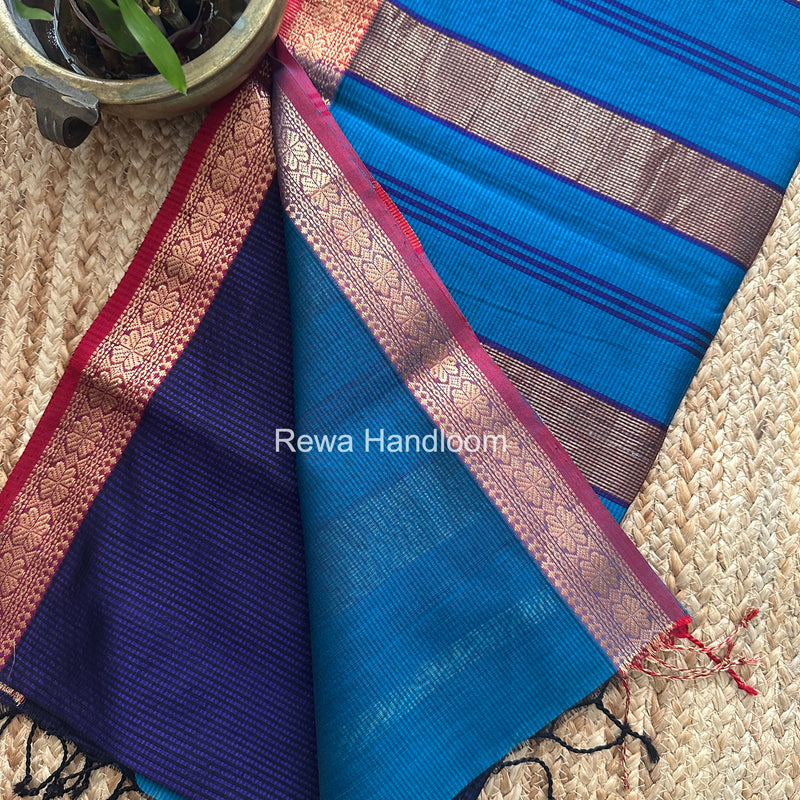 Maheshwari Dark Purple Garbha Reshami Silk Saree GS322