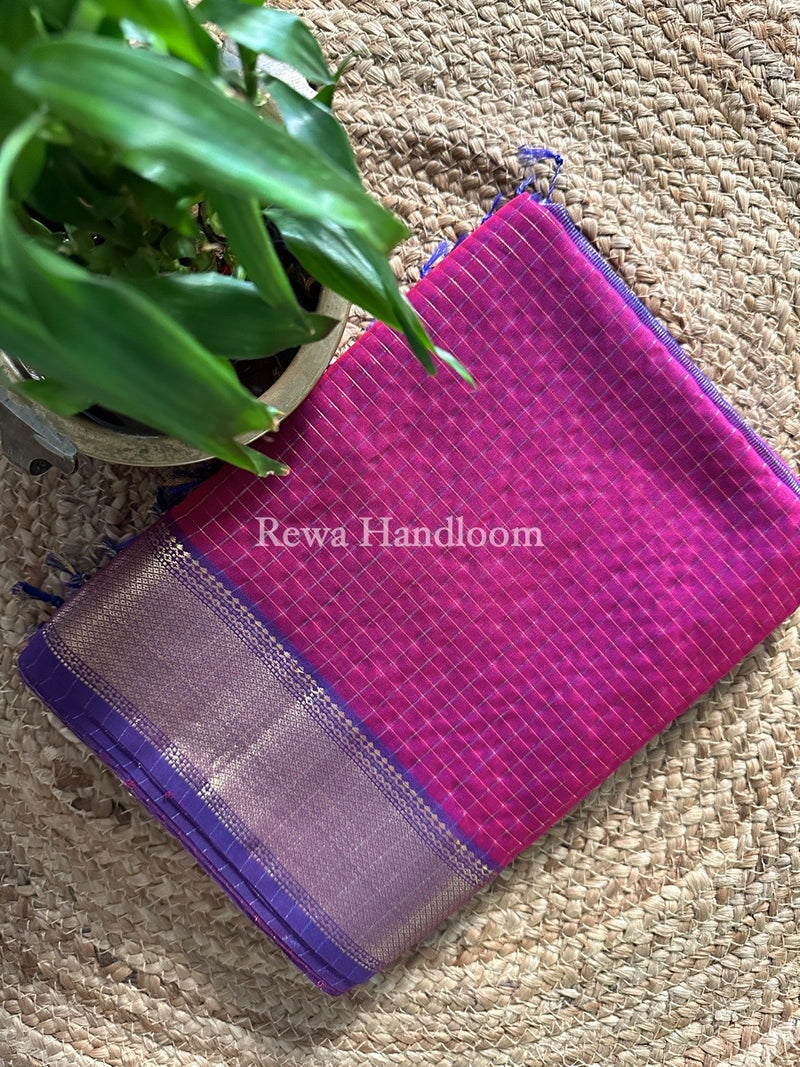 Maheshwari Magenta Zari Checks Saree ZCHX191