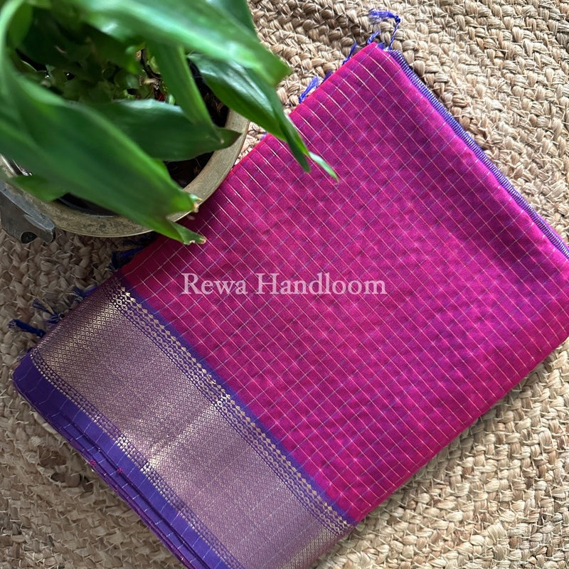 Maheshwari Magenta Zari Checks Saree ZCHX191