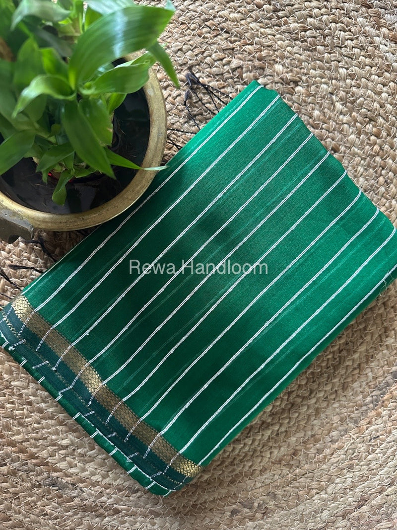Maheshwari Green Gichha Thread Lining Saree GTLS06