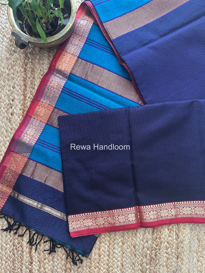 Maheshwari Dark Purple Garbha Reshami Silk Saree GS322