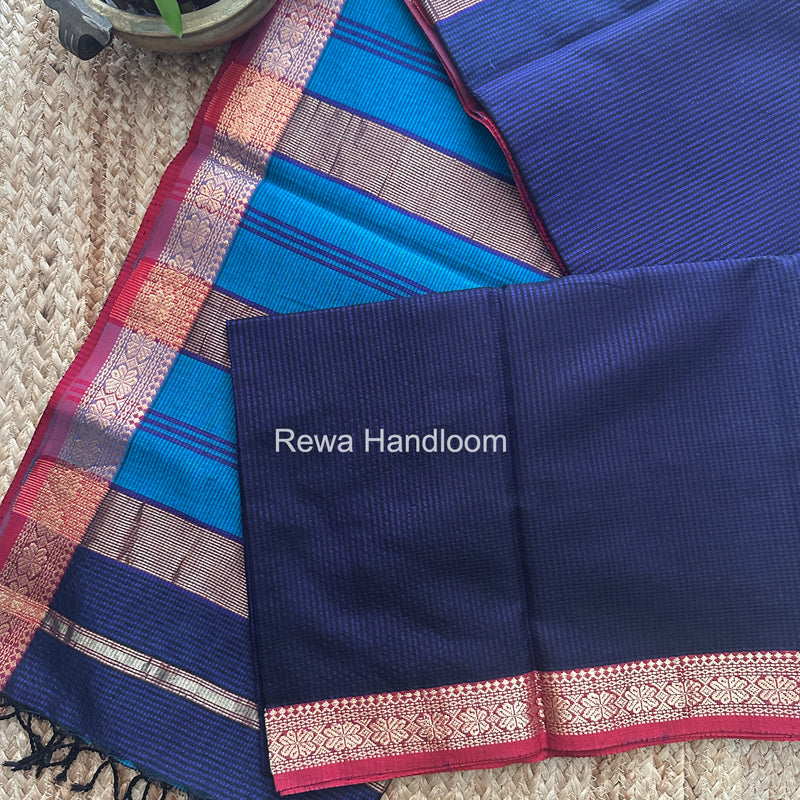 Maheshwari Dark Purple Garbha Reshami Silk Saree GS322