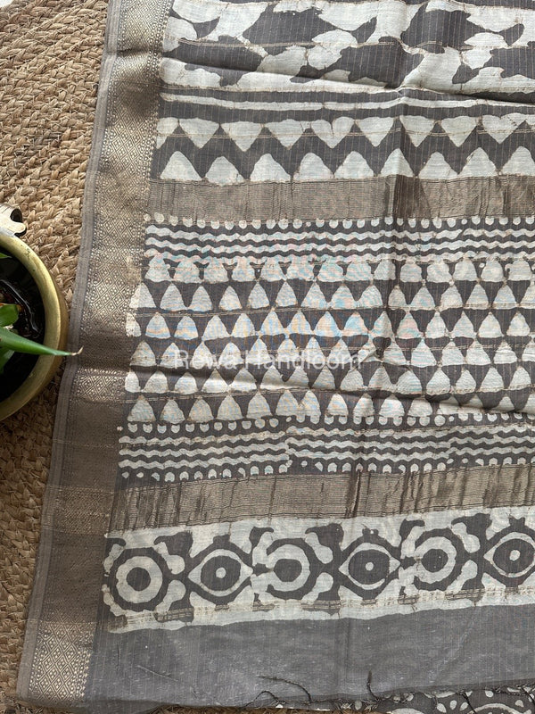 Grey Tissue Lining Kashish Print Saree TKD06
