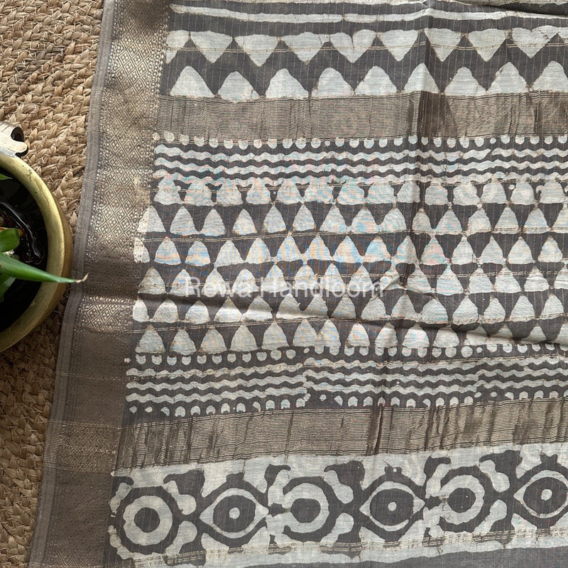 Grey Tissue Lining Kashish Print Saree TKD06