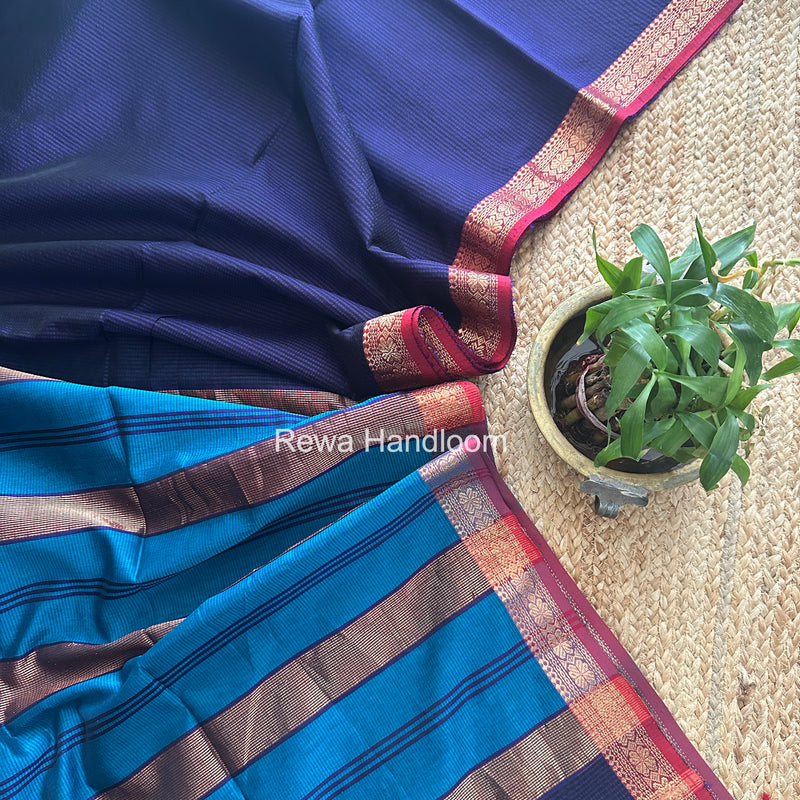 Maheshwari Dark Purple Garbha Reshami Silk Saree GS322