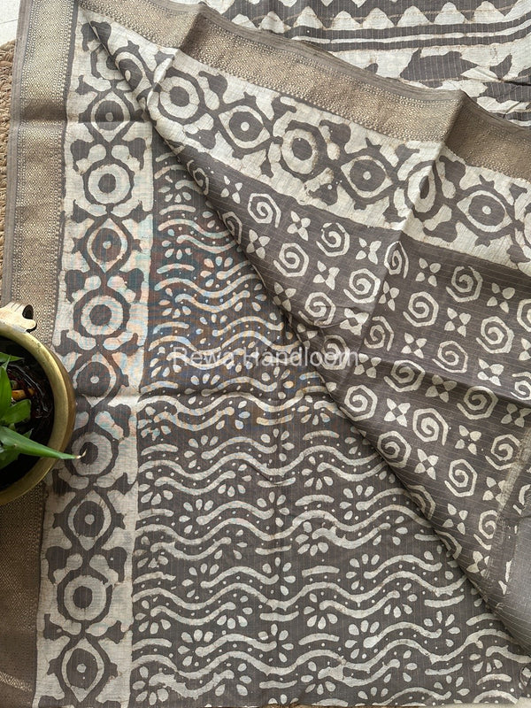 Grey Tissue Lining Kashish Print Saree TKD06