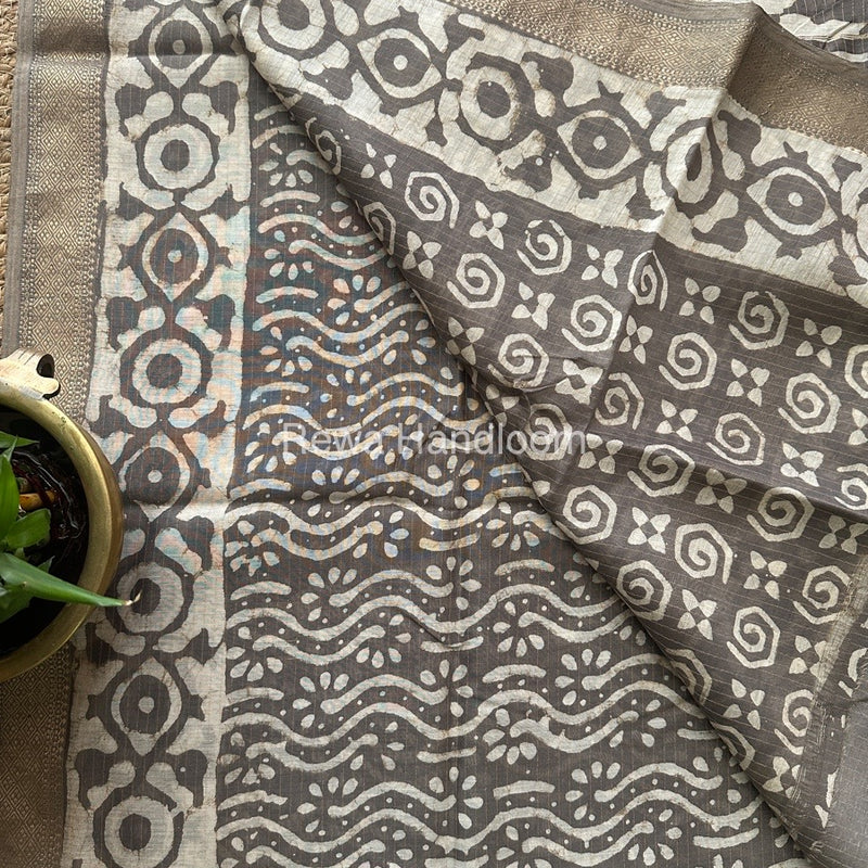 Grey Tissue Lining Kashish Print Saree TKD06