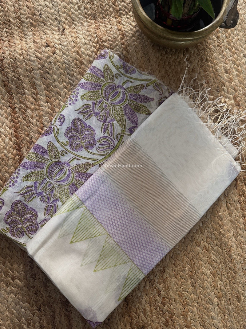 Maheshwari White Handblock Print Top-Dupatta HBS0178