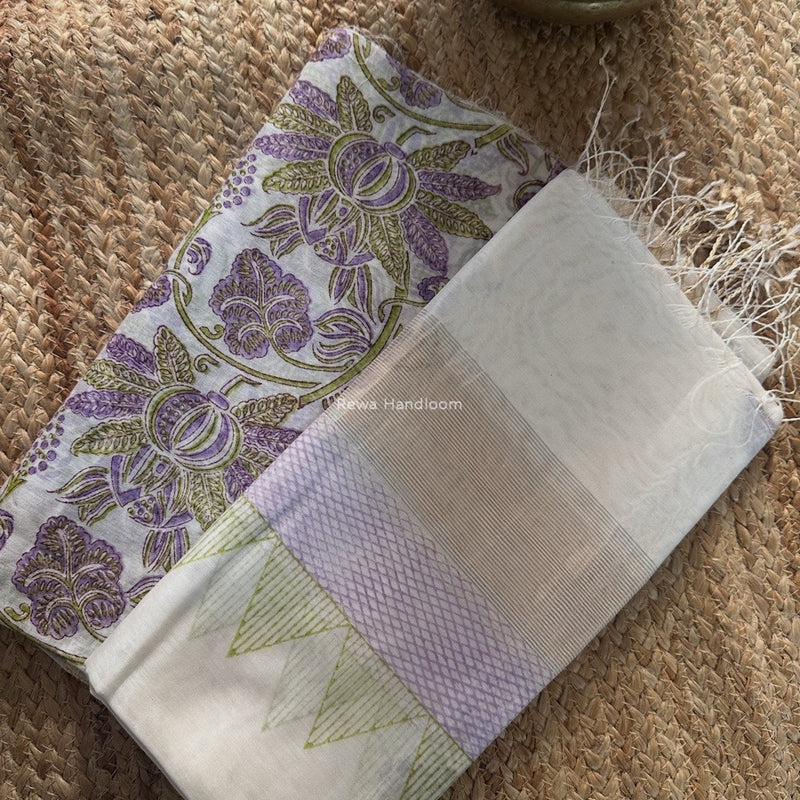 Maheshwari White Handblock Print Top-Dupatta HBS0178