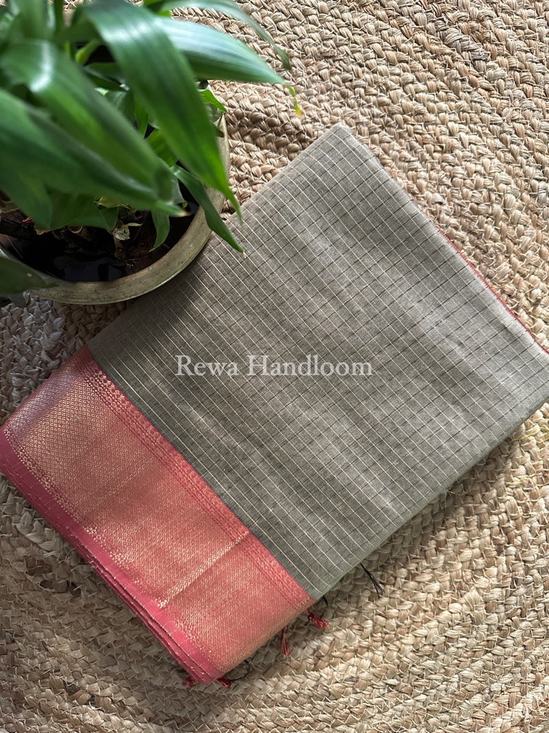 Maheshwari Beige Zari Checks Saree ZCHX192