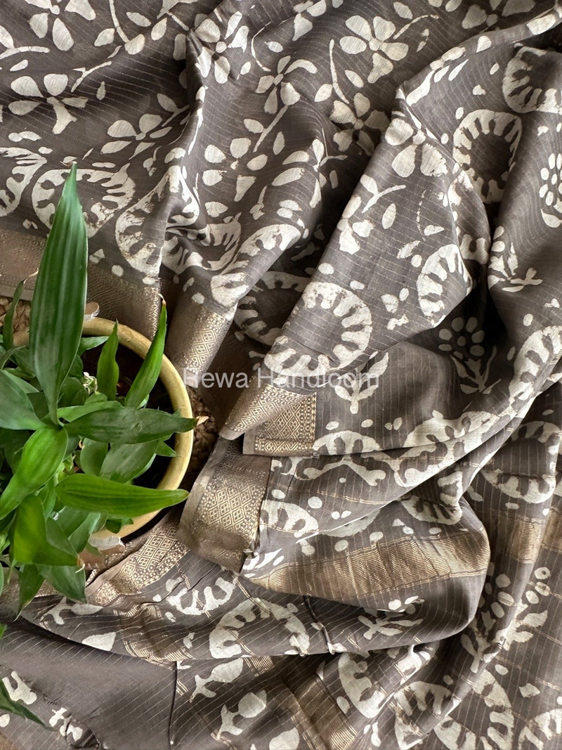 Grey Tissue Lining Kashish Print Saree TKD08