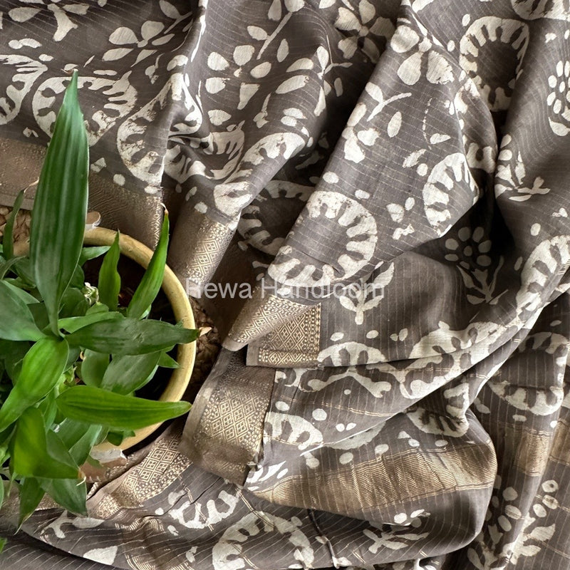 Grey Tissue Lining Kashish Print Saree TKD08