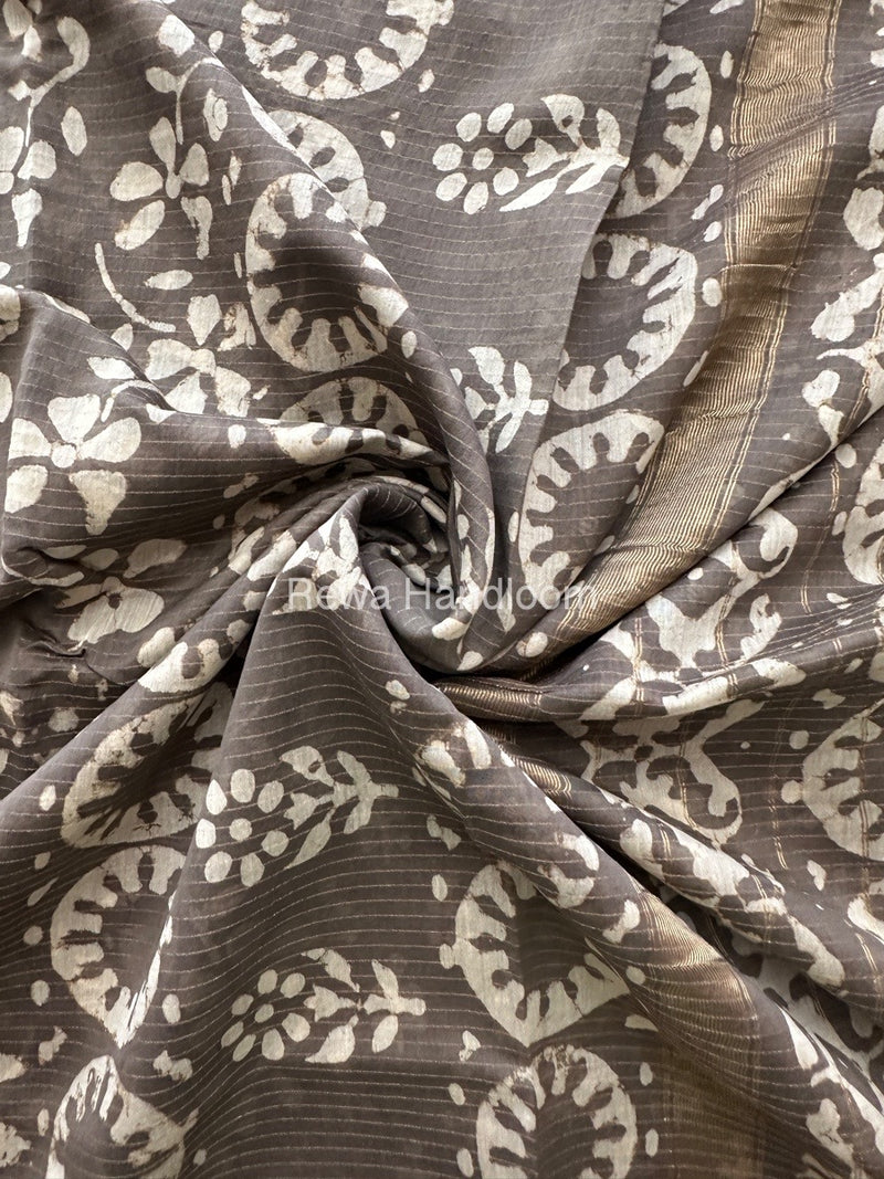 Grey Tissue Lining Kashish Print Saree TKD08