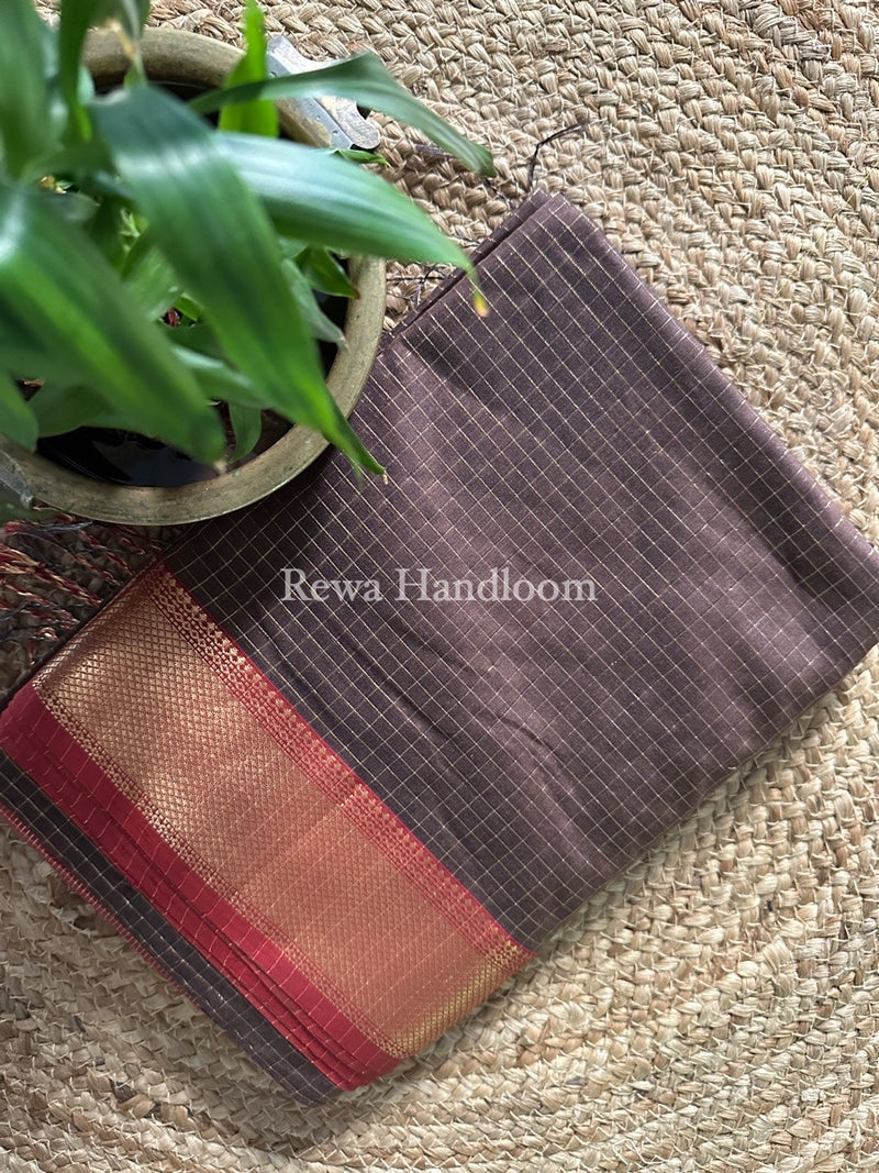 Maheshwari Brown Zari Checks Saree ZCHX193