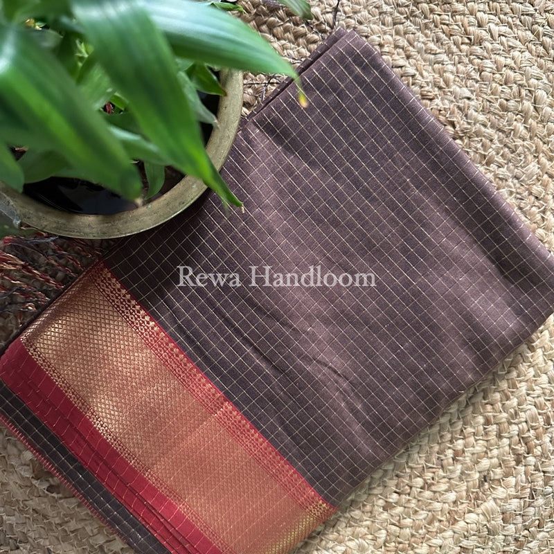 Maheshwari Brown Zari Checks Saree ZCHX193