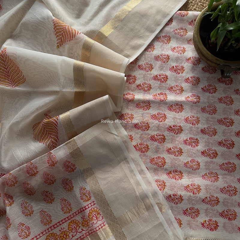 Maheshwari Handblock Print Top-Dupatta