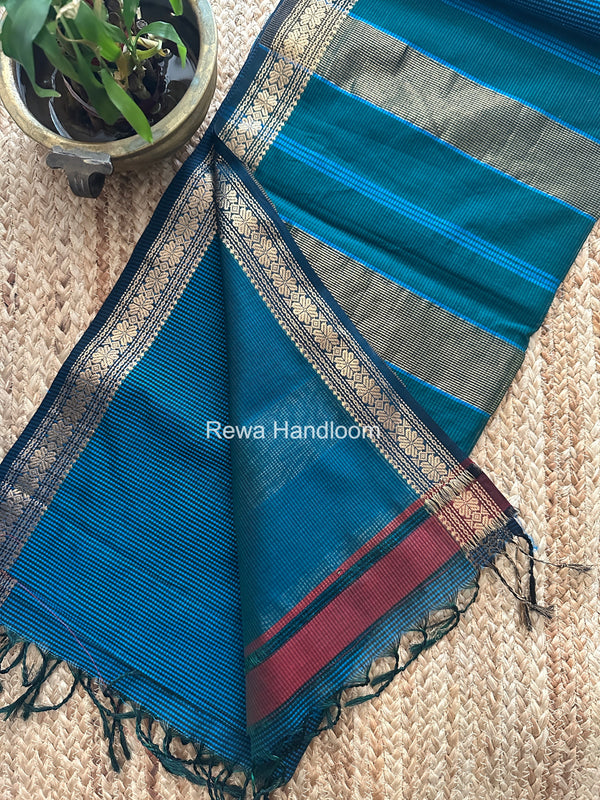 Maheshwari Blue Garbha Reshami Silk Saree GS329