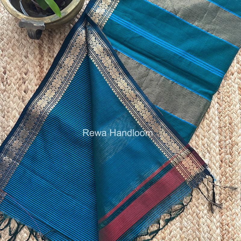 Maheshwari Blue Garbha Reshami Silk Saree GS329