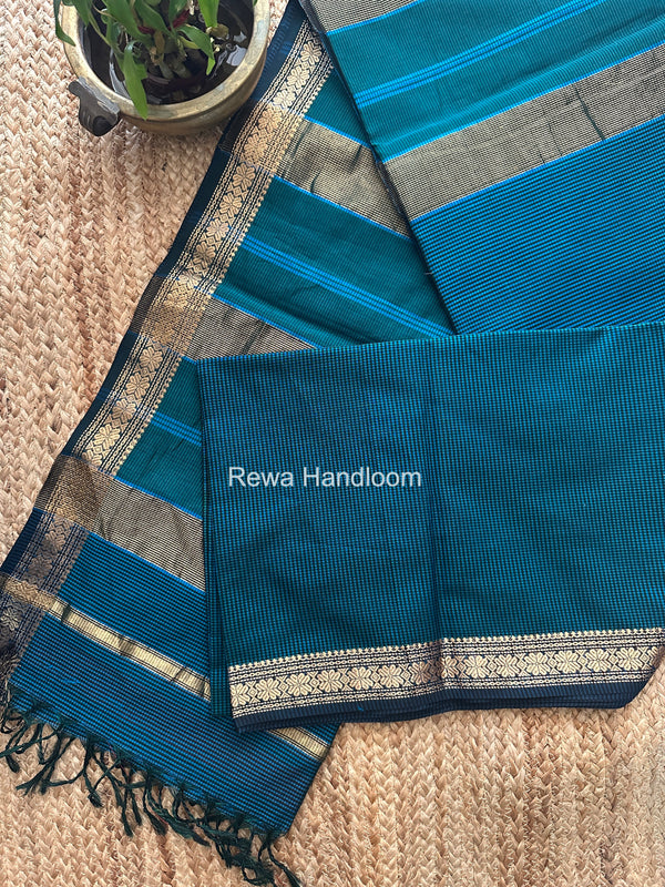 Maheshwari Blue Garbha Reshami Silk Saree GS329